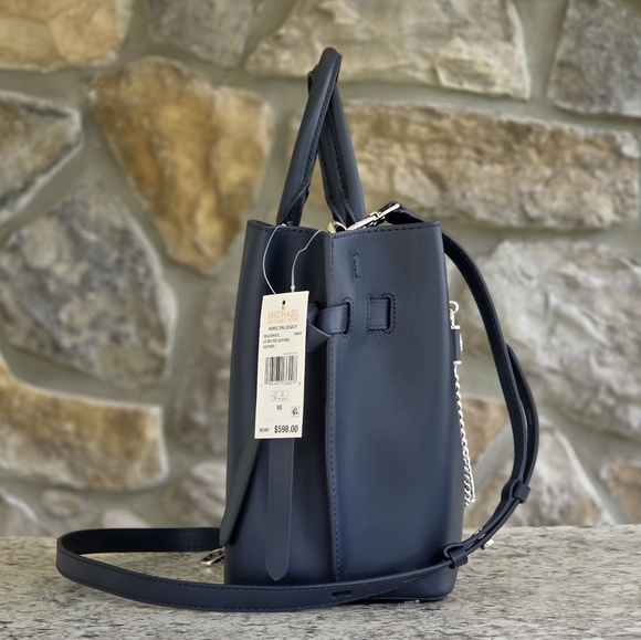 Michael Kors Hamilton Legacy Large Belted Blue Satchel - Picture 4 of 10